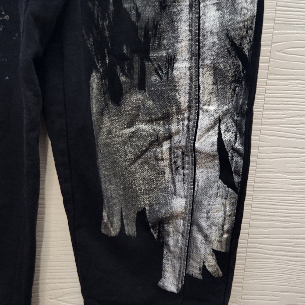 Zara Foil Metallic Paint Joggers Sweatpants Black Silver Size Small - Picture 5 of 9